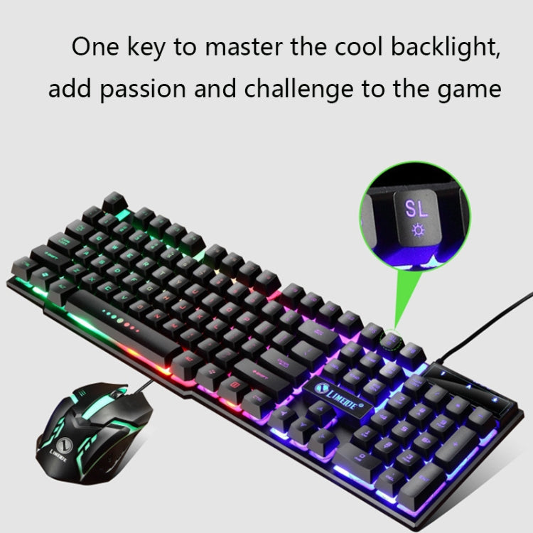 LIMEIDE GTX300 1600DPI 104 Keys USB Rainbow Suspended Backlight Wired Luminous Keyboard and Mouse Set, Cable Length: 1.4m