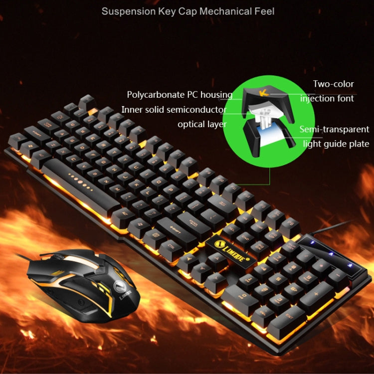 LIMEIDE GTX300 1600DPI 104 Keys USB Rainbow Suspended Backlight Wired Luminous Keyboard and Mouse Set, Cable Length: 1.4m