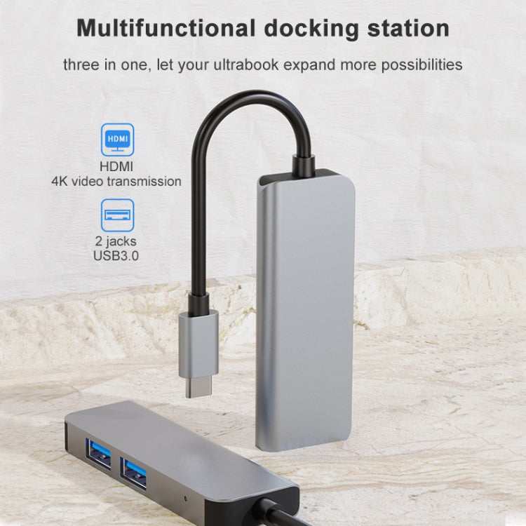 3 vienā USB-C / C tipa uz 4K HDMI + 2 USB 3.0 porti Daudzfunkcionāla centrmezgla dokstacija