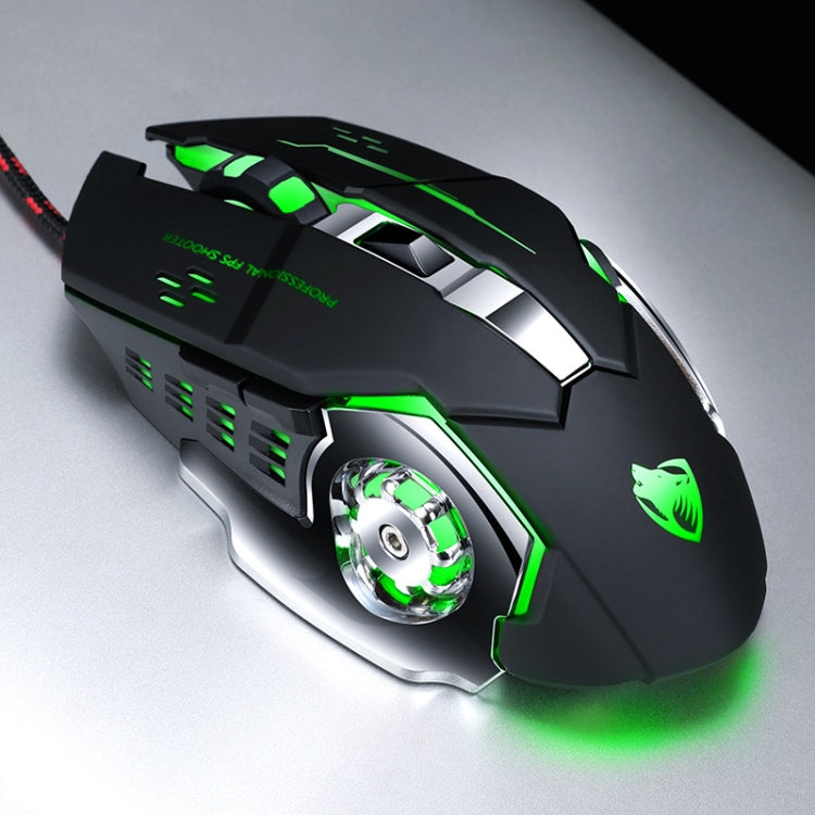 T-WOLF V6 USB saskarne 6 pogas 3200 DPI vadu spēļu pele mehāniskā makro programmēšana 7 krāsu gaismas spēļu pele, kabeļa garums: 1,5 m