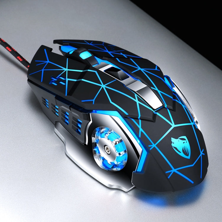 T-WOLF V6 USB saskarne 6 pogas 3200 DPI vadu spēļu pele mehāniskā makro programmēšana 7 krāsu gaismas spēļu pele, kabeļa garums: 1,5 m