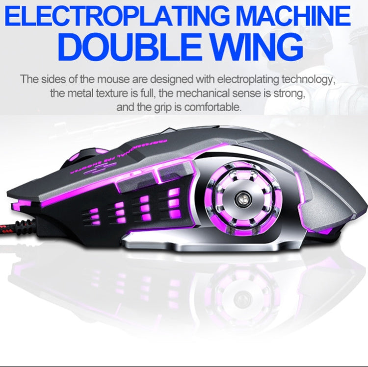 T-WOLF V6 USB saskarne 6 pogas 3200 DPI vadu spēļu pele mehāniskā makro programmēšana 7 krāsu gaismas spēļu pele, kabeļa garums: 1,5 m