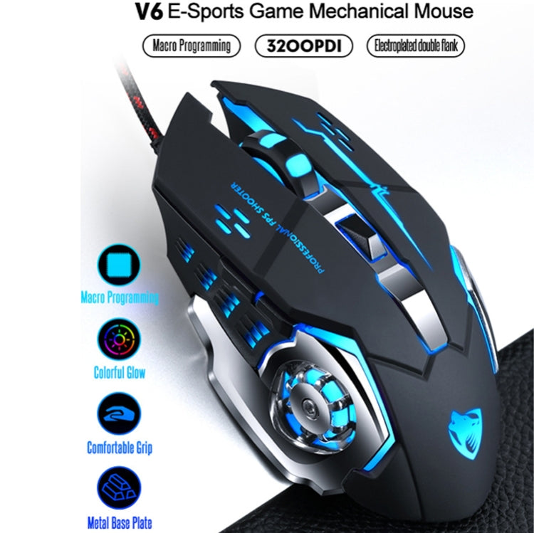 T-WOLF V6 USB saskarne 6 pogas 3200 DPI vadu spēļu pele mehāniskā makro programmēšana 7 krāsu gaismas spēļu pele, kabeļa garums: 1,5 m