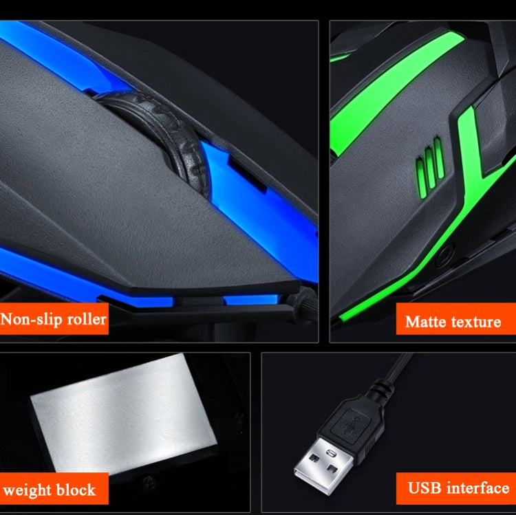 2 шт. T-WOLF V1 USB-интерфейс, проводная игровая мышь с 3 кнопками, разрешением 1200 точек на дюйм и 7-цветной подсветкой, длина кабеля: 1,35 м