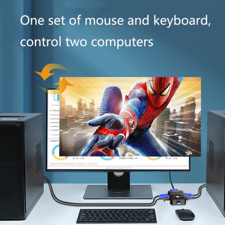 HW1701 2 iekšā 1 izeja KVM komutators 2 portu manuāls VGA slēdzis USB ar tastatūras peles pārslēgšanu