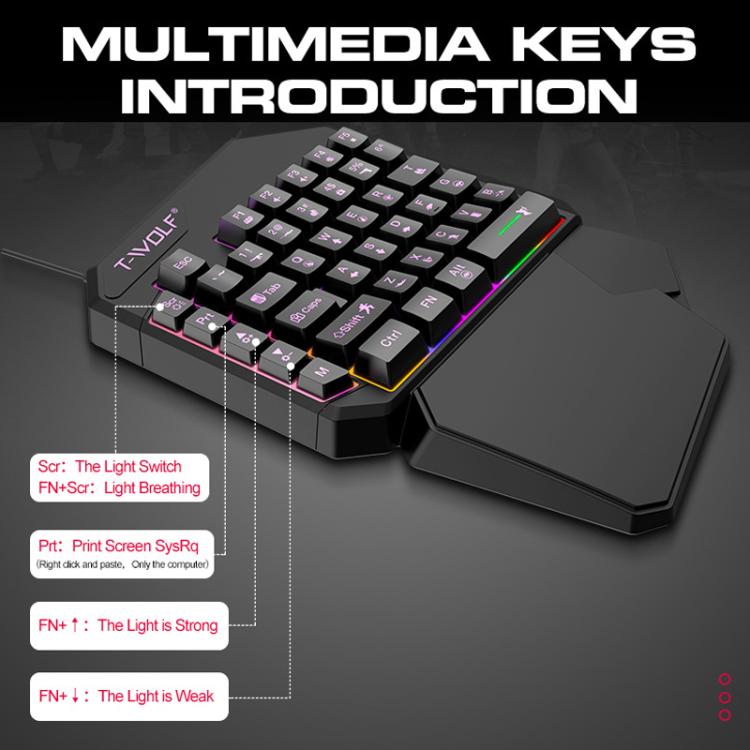 T-WOLF Mobile Gaming One-Handed Keyboard,Specification: