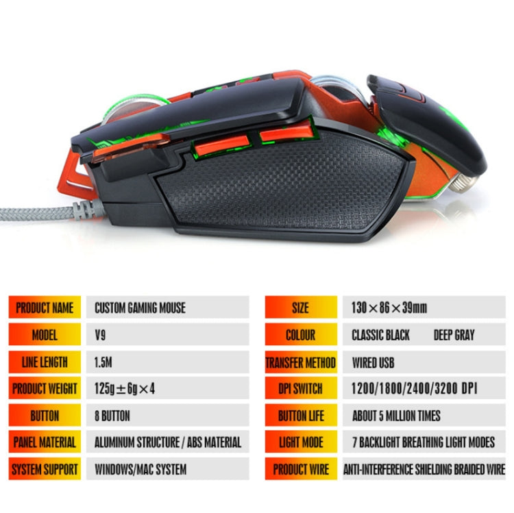 T-WOLF V9 8 Keys 3200 DPI Gaming Macro Definition Mechanical Wired Mouse, Black, Silver