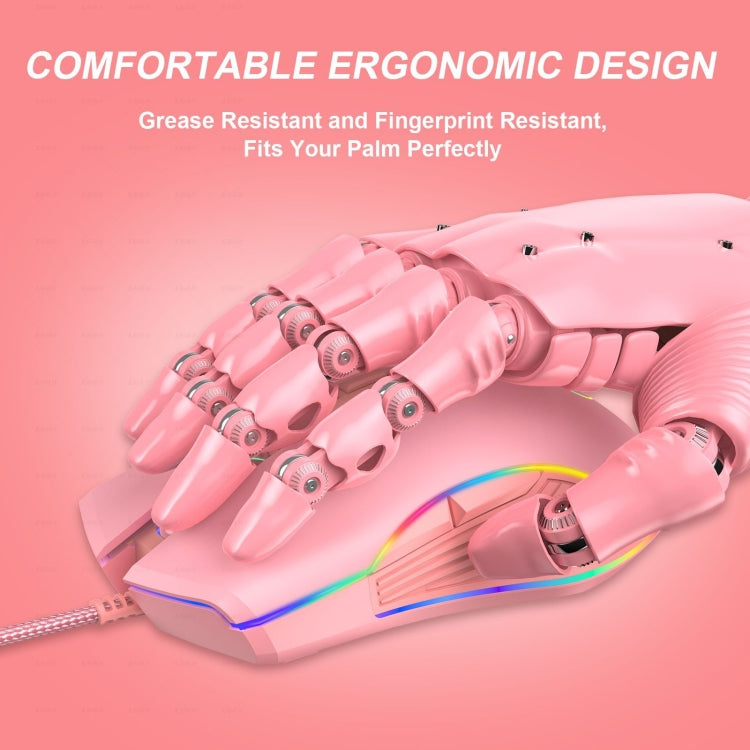 E32 7 Keys 3200 DPI Pink Girls RGB Glowing Wired Mouse Gaming Mouse, Interface: