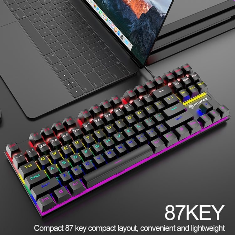 XUNFOX K80 87 Keys Wired Gaming Mechanical Illuminated Keyboard, Cable Length:1.5m