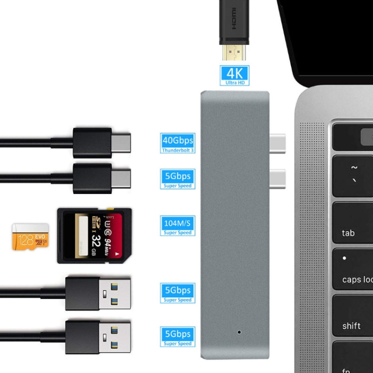 7 In 1 100W USB 3.1 To 20VPD+Card Reader Data+HUB+HDMI 4K Converter