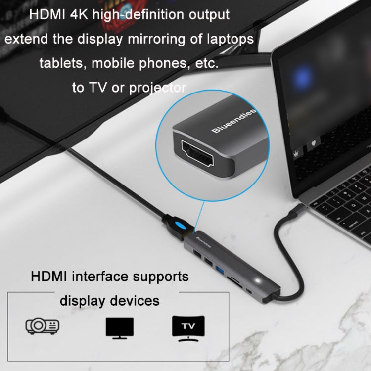 Blueendless Type-C+USB 3.0/2.0+HDMI4K HUB, Specification:, 7 in 1, 5 in 1