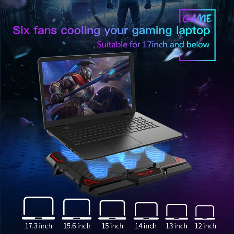 CoolCold 17inch Gaming Laptop Cooler Six Fan Two USB Port 2600RPM Laptop Cooling Pad