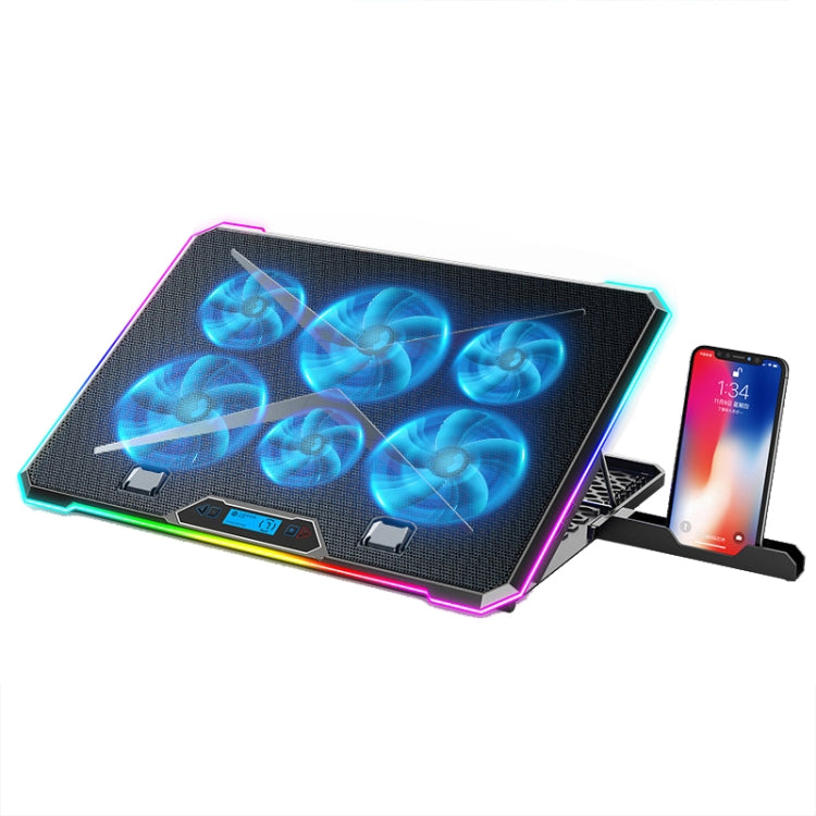ICE COOREL K15 regulējams LCD ekrāna klēpjdatora statīva radiators ar 6 ventilatoriem un RGB atmosfēras apgaismojumu