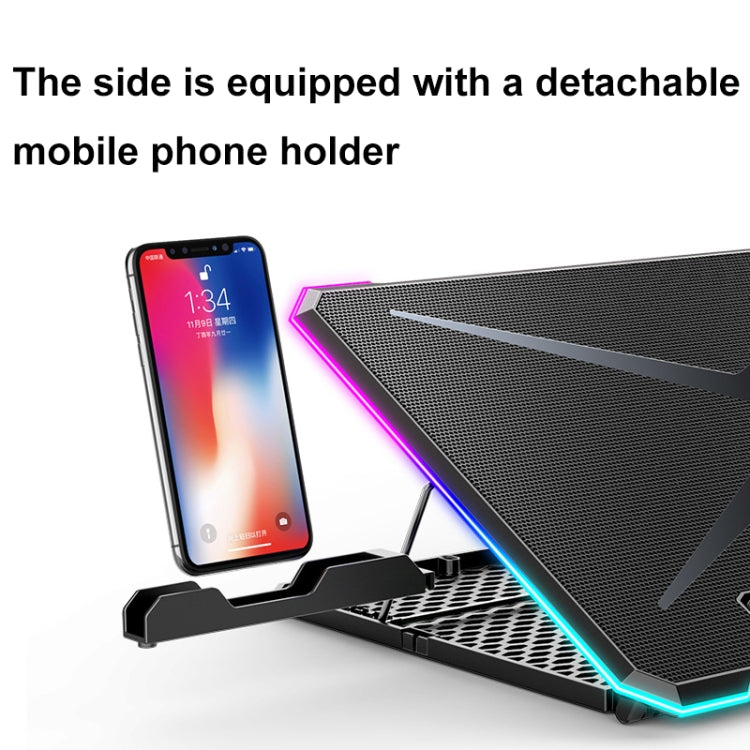ICE COOREL K15 regulējams LCD ekrāna klēpjdatora statīva radiators ar 6 ventilatoriem un RGB atmosfēras apgaismojumu