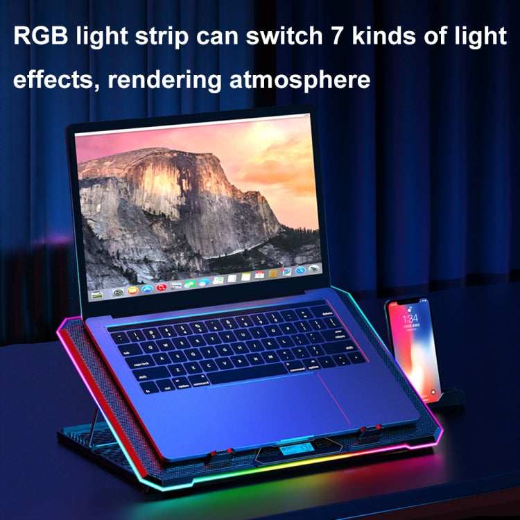 ICE COOREL K15 regulējams LCD ekrāna klēpjdatora statīva radiators ar 6 ventilatoriem un RGB atmosfēras apgaismojumu