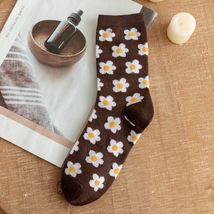 1pair Women Autumn and Winter Socks Brown Color Thick Retro Mid-calf Socks