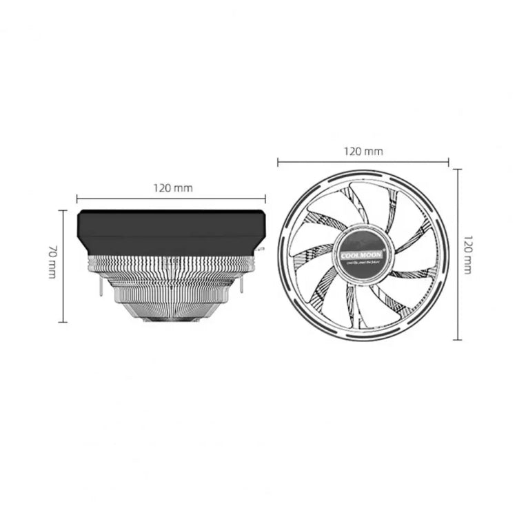 COOLMOON CPU dzesētājs galddatoram ar automātisku krāsas maiņu, daudzplatformu klusināts dzesēšanas ventilators