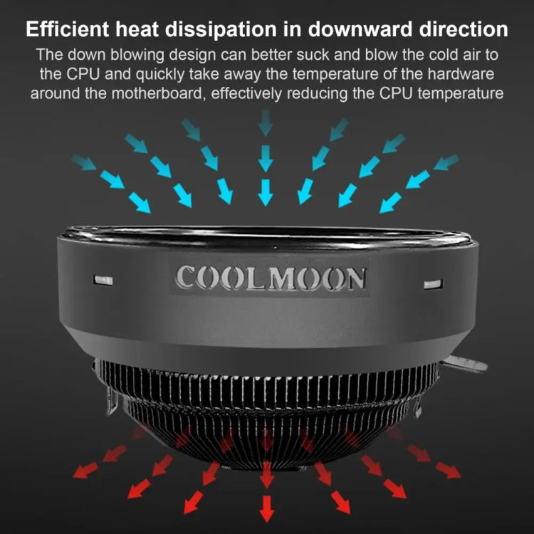 COOLMOON CPU dzesētājs galddatoram ar automātisku krāsas maiņu, daudzplatformu klusināts dzesēšanas ventilators