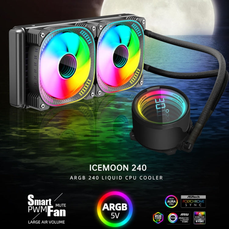 COOLMOON CM-YM-240T digitālais ARGB objektīva izdevums integrēts ūdens dzesēšanas procesora dzesētājs temperatūras displejs procesora ventilators