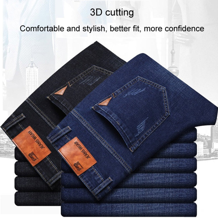Men Business Casual Workwear Jeans Stretch Loose Straight Leg Jeans