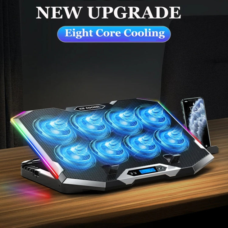 ICE COOREL 8 ventilatoru regulējams klēpjdatora statīva radiators ar RGB apkārtējās vides apgaismojumu
