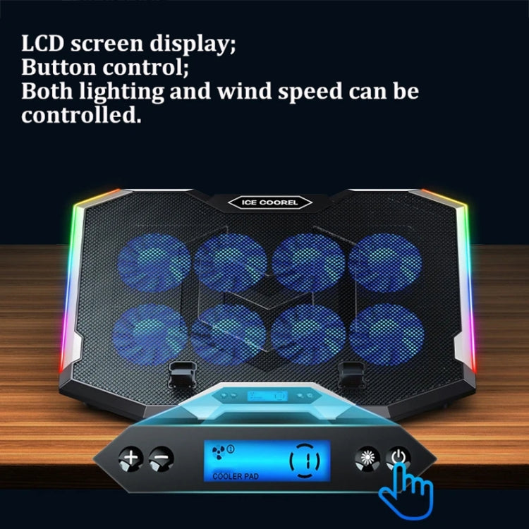 ICE COOREL 8 ventilatoru regulējams klēpjdatora statīva radiators ar RGB apkārtējās vides apgaismojumu