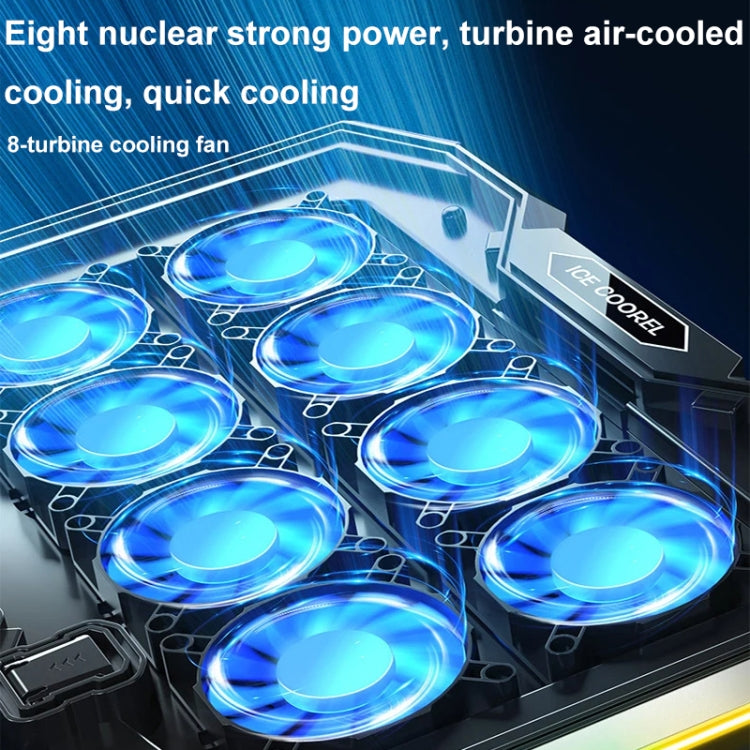 ICE COOREL 8 ventilatoru regulējams klēpjdatora statīva radiators ar RGB apkārtējās vides apgaismojumu