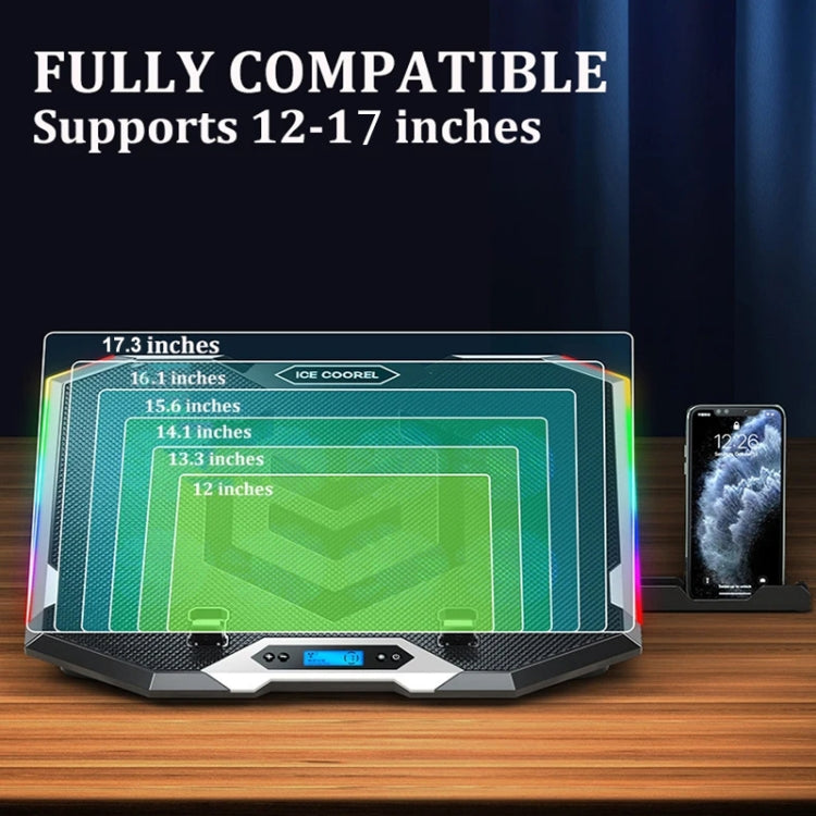 ICE COOREL 8 ventilatoru regulējams klēpjdatora statīva radiators ar RGB apkārtējās vides apgaismojumu
