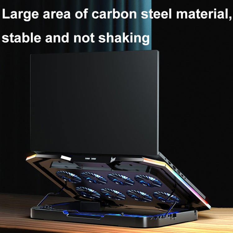 ICE COOREL 8 ventilatoru regulējams klēpjdatora statīva radiators ar RGB apkārtējās vides apgaismojumu