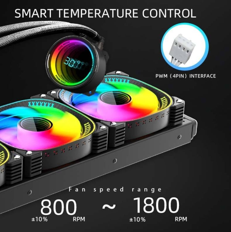 COOLMOON CM-YM-360T datora ARGB temperatūras displeja objektīvs daudzplatformu integrēts procesora dzesētājs