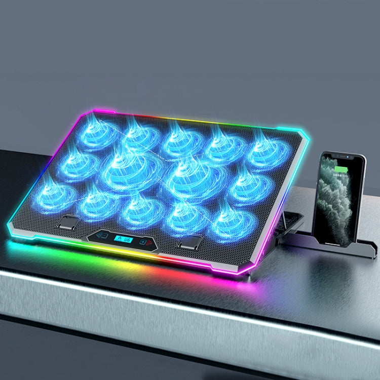 ICE COOREL K15C viedais regulējamais klēpjdatora radiatora pamats ar RGB apgaismojuma efektu