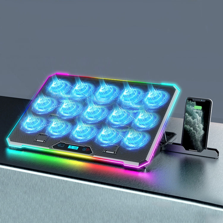 ICE COOREL K15C viedais regulējamais klēpjdatora radiatora pamats ar RGB apgaismojuma efektu