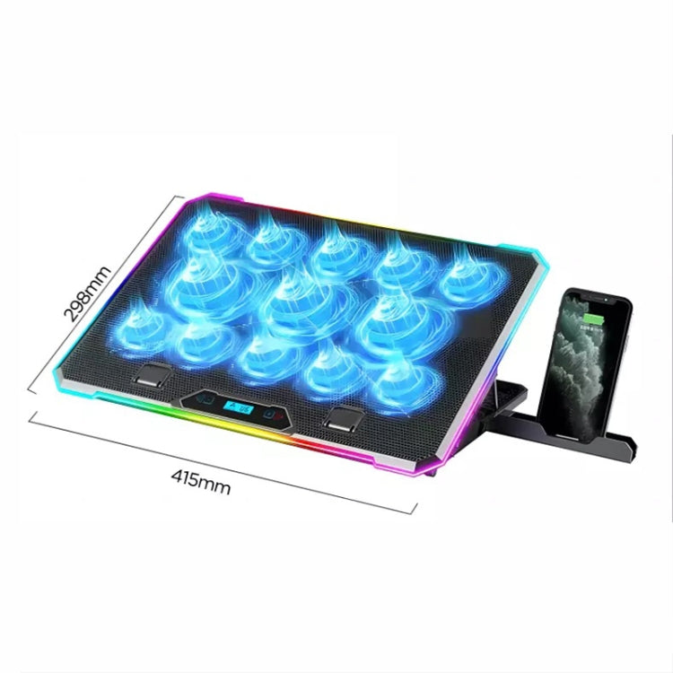 ICE COOREL K15C viedais regulējamais klēpjdatora radiatora pamats ar RGB apgaismojuma efektu