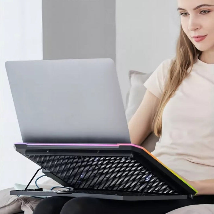 ICE COOREL K15C viedais regulējamais klēpjdatora radiatora pamats ar RGB apgaismojuma efektu