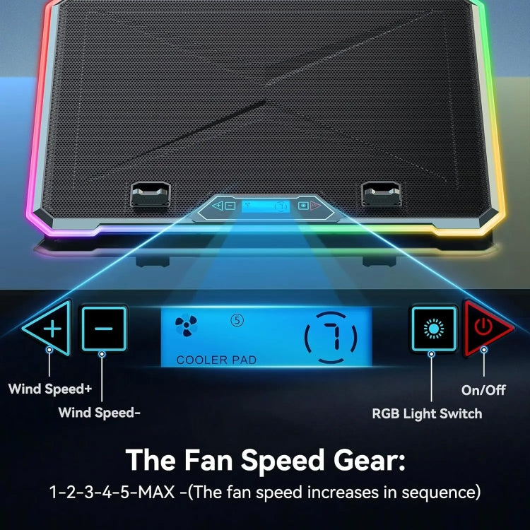 ICE COOREL K15C viedais regulējamais klēpjdatora radiatora pamats ar RGB apgaismojuma efektu
