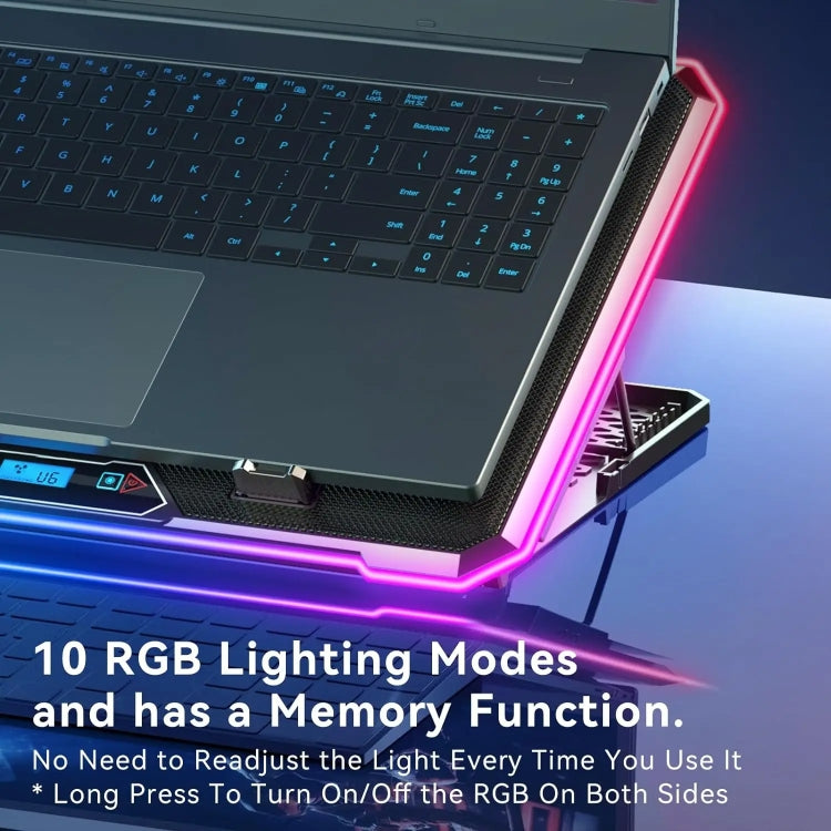 ICE COOREL K15C viedais regulējamais klēpjdatora radiatora pamats ar RGB apgaismojuma efektu
