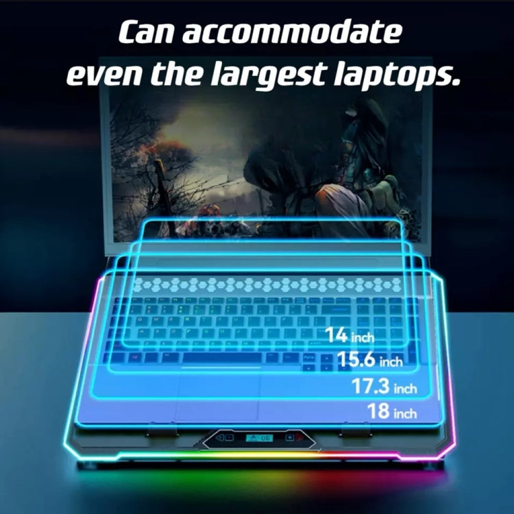 ICE COOREL K15C viedais regulējamais klēpjdatora radiatora pamats ar RGB apgaismojuma efektu