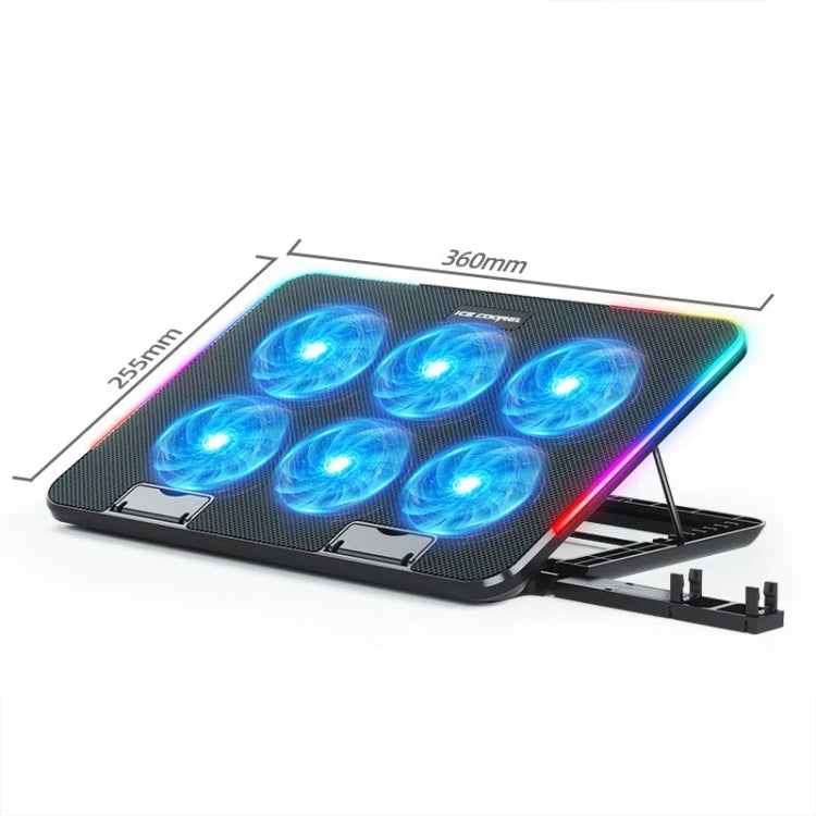 ICE COOREL A9R regulējams klēpjdatora statīva radiators ar 6 ventilatoriem un RGB atmosfēras apgaismojumu