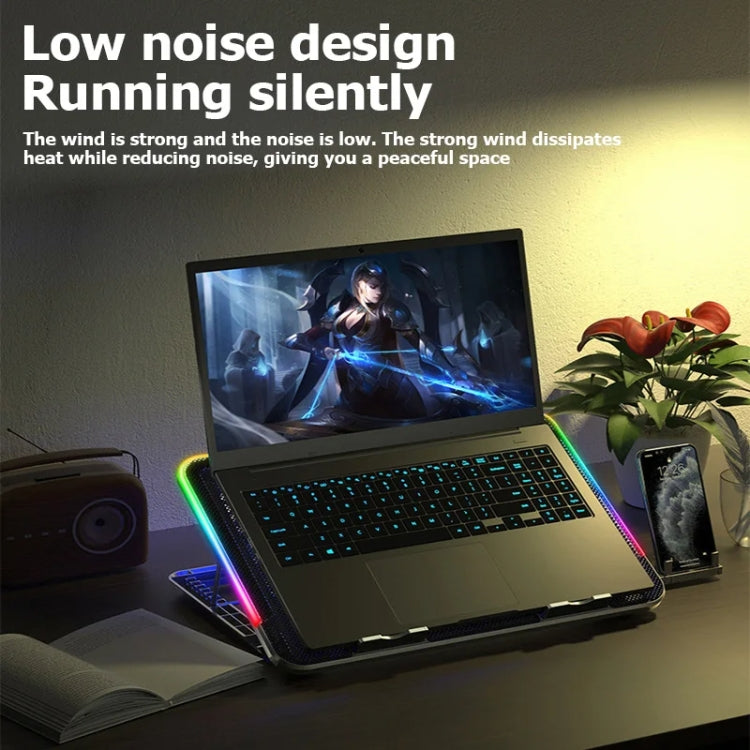 ICE COOREL A9R regulējams klēpjdatora statīva radiators ar 6 ventilatoriem un RGB atmosfēras apgaismojumu