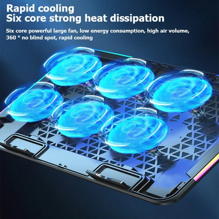 ICE COOREL A9R regulējams klēpjdatora statīva radiators ar 6 ventilatoriem un RGB atmosfēras apgaismojumu