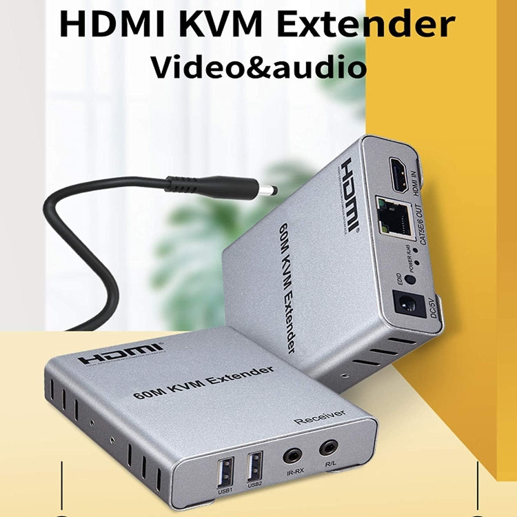 KVM 60m HDMI tīkla kabeļa pagarinātājs ar audio/video raidītāju+uztvērēju, ASV spraudnis