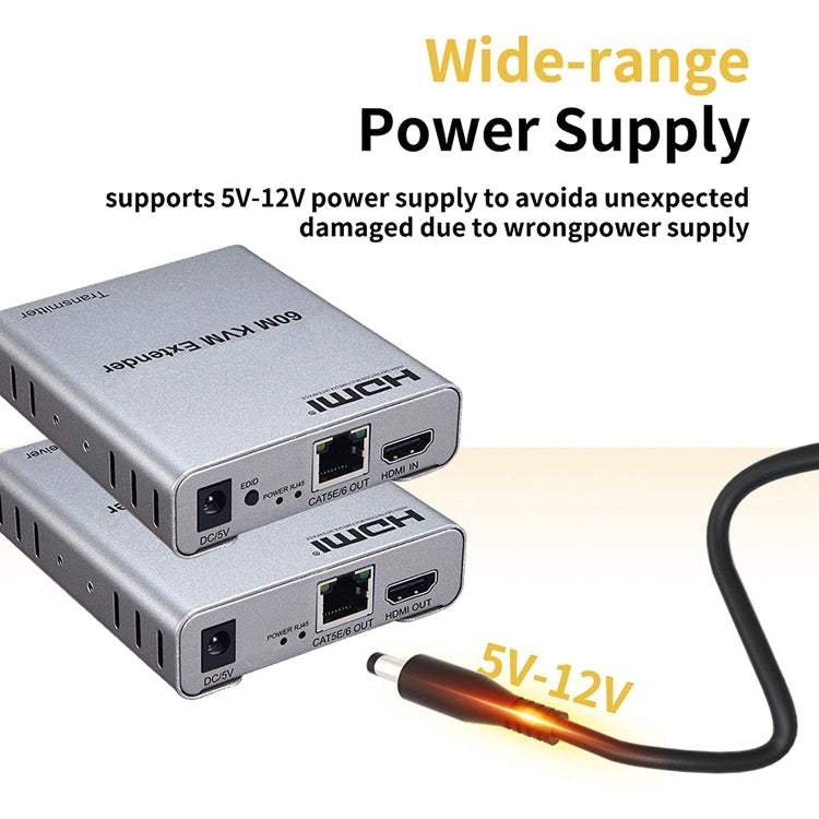 KVM 60m HDMI tīkla kabeļa pagarinātājs ar audio/video raidītāju+uztvērēju, ASV spraudnis