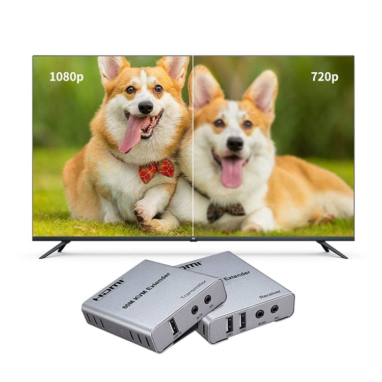 KVM 60m HDMI tīkla kabeļa pagarinātājs ar audio/video raidītāju+uztvērēju, ASV spraudnis