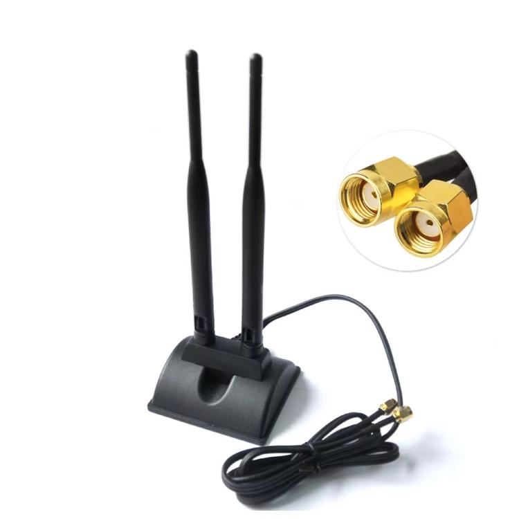 2.4G/5G divjoslu antena ar 2 RP-SMA vīriešu savienotājiem bezvadu WIFI maršrutētāja tīkla karte ar augstu pastiprinājuma pagarinājuma antenu