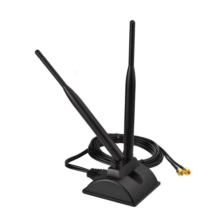 2.4G/5G divjoslu antena ar 2 RP-SMA vīriešu savienotājiem bezvadu WIFI maršrutētāja tīkla karte ar augstu pastiprinājuma pagarinājuma antenu