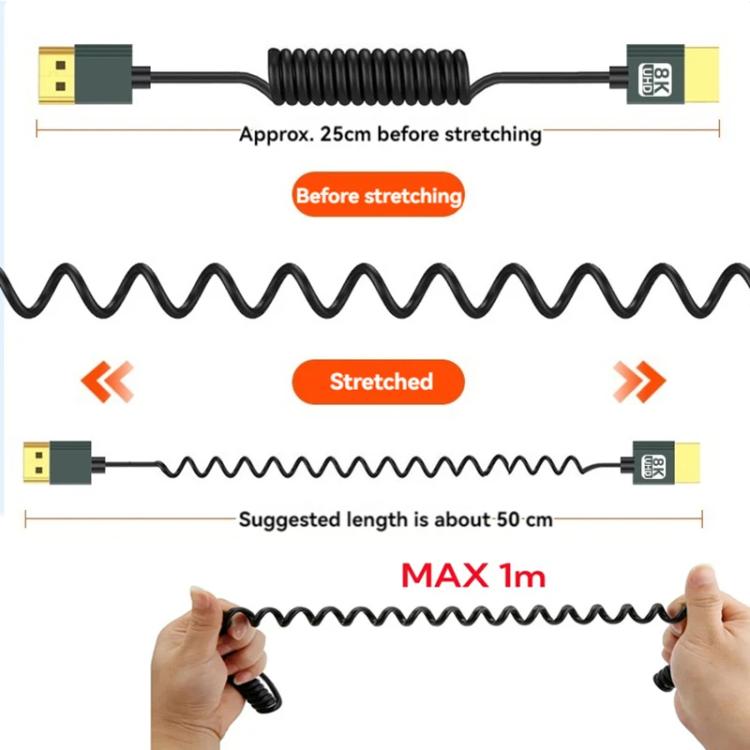 8K 60Hz HDMI 2.1 atsperes kabelis 0,5 m garumā