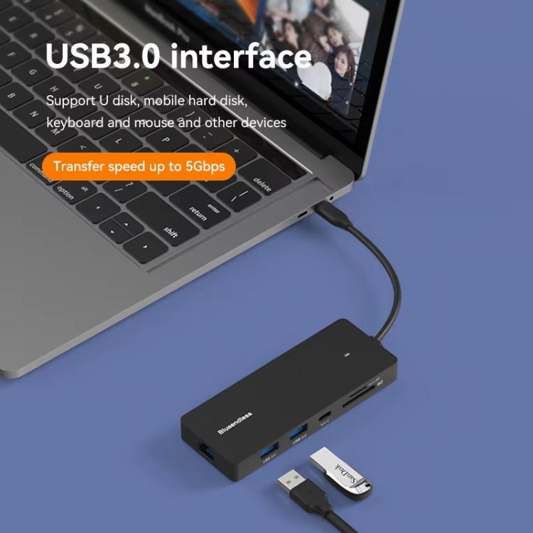 Blueendless Type-C Gigabit Ethernet Port Multi-Screen Different Display HUB