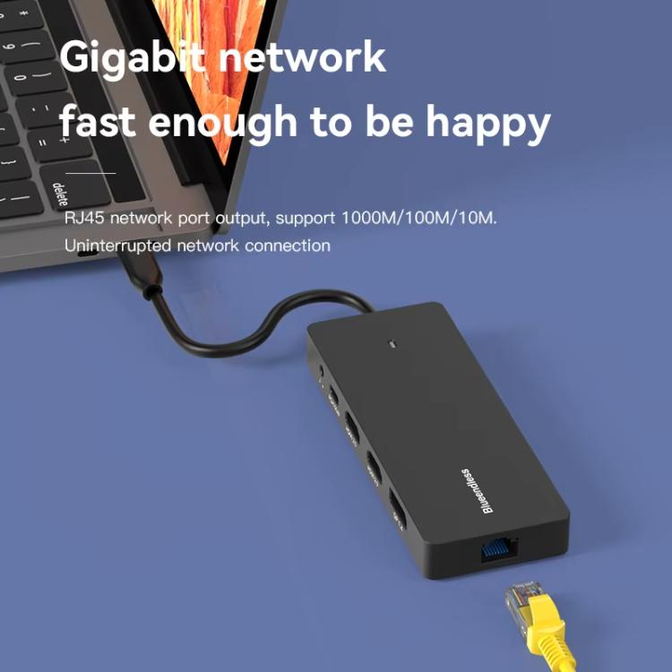 Blueendless Type-C Gigabit Ethernet Port Multi-Screen Different Display HUB