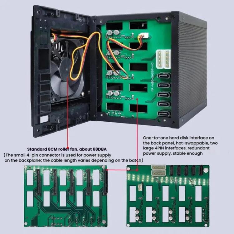 5 nodalījumu karstās nomaiņas cieto disku korpuss, 3,5 collu/2,5 collu HDD/SSD, saderīgs ar 3x5,25 collu optisko disku pozīciju