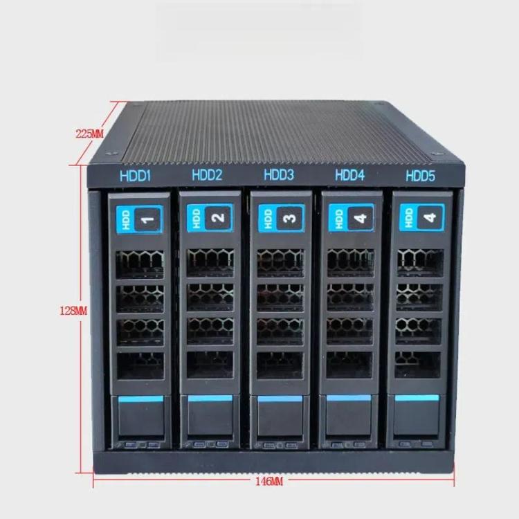 5 nodalījumu karstās nomaiņas cieto disku korpuss, 3,5 collu/2,5 collu HDD/SSD, saderīgs ar 3x5,25 collu optisko disku pozīciju